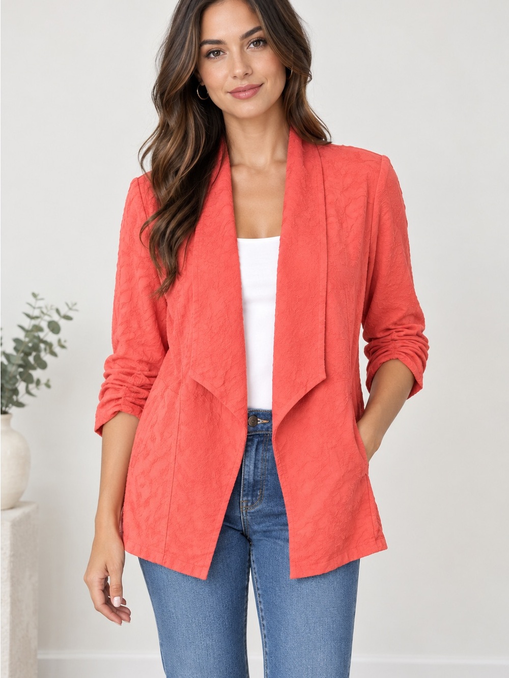 Chico's Coral Open-Front Blazer Jacket